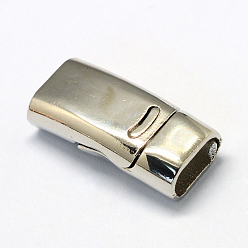 Platinum Alloy Magnetic Clasps with Glue-in Ends, Rectangle, Platinum, 26x12.5x7mm, Half Hole: 5x10mm