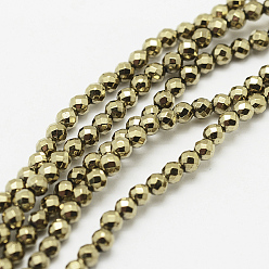 Antique Bronze Plated Round Non-magnetic Synthetic Hematite Beads Strands, Imitation Pyrite, Faceted, Antique Bronze Plated, 3mm, Hole: 0.5mm, about 132pcs/strand, 16 inch