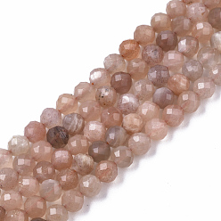 Sunstone Natural Sunstone Beads Strands, Round, Faceted(64 Facets), 4mm, Hole: 0.6mm, about 96pcs/strand, 15.08 inch(38.3cm)