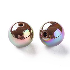 Chameau Perles acryliques opaques, de couleur plaquée ab , ronde, chameau, 16x15mm, Trou: 2.8mm, environ220 pcs / 500 g