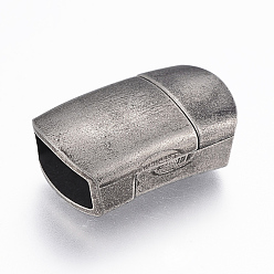Antique Silver 304 Stainless Steel Magnetic Clasps with Glue-in Ends, Rectangle, Antique Silver, 24x14x8.5mm, Hole: 6x12mm