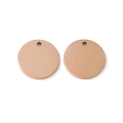 Rose Gold 201 Stainless Steel Pendants, Flat Round Charm, Rose Gold, 15x1.5mm, Hole: 1.4mm