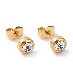 Crystal Rhinestone Column Stud Earrings, Golden Plated 304 Stainless Steel Jewelry for Women, Crystal, 15x6mm, Pin: 0.8mm