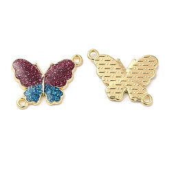 Dark Red Rack Plating Alloy Enamel Connector Charms, Butterfly Links with Glitter Powder, Long-Lasting Plated, Cadmium Free & Nickel Free & Lead Free, Golden, Dark Red, 14x19.5x2mm, Hole: 1.3mm