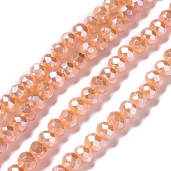 Light Salmon Opaque Glass Beads Strands, Faceted, Rondelle, Light Salmon, 4x3mm, Hole: 0.6mm, about 221pcs/strand, 31.89''(81cm)