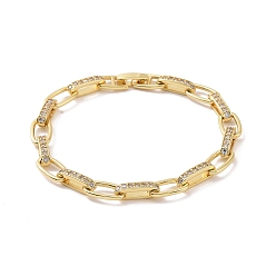 Plaqué 18K Or Véritable Bracelet chaîne à maillons ovales avec oxyde de zirconium transparent, bijoux en laiton pour femmes, réel 18 k plaqué or, 7-3/4 pouce (19.8 cm)