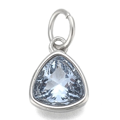 Light Steel Blue 304 Stainless Steel Cubic Zirconia Pendant, Triangle, Stainless Steel Color, Light Steel Blue, 12.5x9.5x5mm, Hole: 5mm