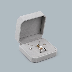 Gris Clair Boîte en velours, pour ensemble de bijoux, carrée, gris clair, 9x9x4.5 cm