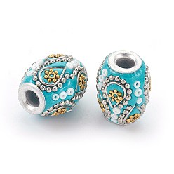 Turquoise Perles Indonésiennes manuelles, avec les accessoires en métal, Perles de rocaille, ovale, turquoise, 15~16.5x19.5~20mm, Trou: 4mm