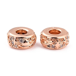 Rose Gold Brass Micro Pave Clear Cubic Zirconia Beads, Long-Lasting Plated, Cadmium Free & Lead Free, Rondelle with Star, Rose Gold, 7.5x3.5mm, Hole: 2.8mm