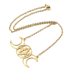 Doré  201 collier pendentif déesse triple lune en acier inoxydable avec chaînes câblées, or, 17.09 pouce (43.4 cm)