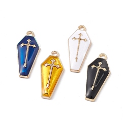 Mixed Color Alloy Enamel Pendants, Coffin with Cross Charm, Golden, Mixed Color, 26x11.5x3mm, Hole: 1.8mm