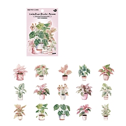 Pink 30Pcs Plant Waterproof PET Decorative Stickers, Self-adhesive Plant Decals, for DIY Scrapbooking, Pink, 34~55mm