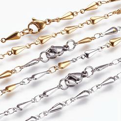Mixed Color 304 Stainless Steel Chain Necklaces, with Lobster Claw Clasps, teardrop, Mixed Color, 17.5 inch(44.5cm) 