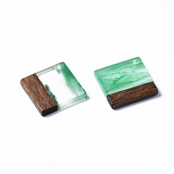 Lime Vert Pendentifs en résine transparente et bois de noyer, deux tons, losange, lime green, 24x24x3mm, Trou: 2mm, longueur de côté: 17.5 mm