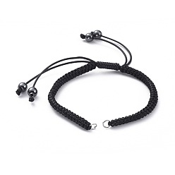Noir Fabrication de bracelet en cordons polyester ciré coréen ajustable, avec des perles d'hématite synthétiques non magnétiques et des anneaux de saut en fer, noir, 7-1/8 pouces ~ 12 pouces (18~30.5 cm)