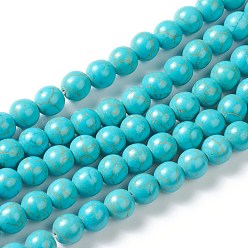 Cyan Foncé Perles synthétiques turquoise brins, teint, ronde, dark cyan, 8mm, Trou: 1.4mm, Environ 48 pcs/chapelet, 14.40 pouce (36.6 cm)