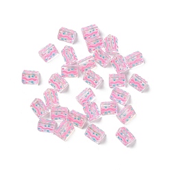 Pink Des billes de verre transparentes, avec l'émail, triangle avec motif de vagues, rose, 9.5x12x9mm, Trou: 1.2mm