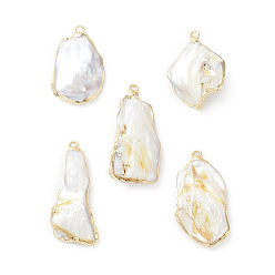 Keshi Perlas Colgantes de perlas keshi barrocas naturales, encantos de pepitas, con fornituras claros en latón dorado, 33~41.5x17~23.5x6~10 mm, agujero: 1.6~1.8 mm
