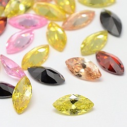 Mixed Color Cubic Zirconia Pointed Back Cabochons, Grade A, Faceted, Horse Eye, Mixed Color, 10x5x3mm