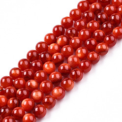Roja Cuentas de concha de perla natural hebras, teñido, rondo, rojo, 4 mm, agujero: 0.9 mm, sobre 95~96 unidades / cadena, 14.76 pulgada ~ 14.96 pulgada (37.5~38 cm)