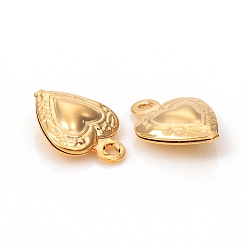 Oro 304 encantos de acero inoxidable, corazón, dorado, 12x8.5x3.5 mm, agujero: 1 mm