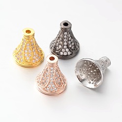 Mixed Color Brass Micro Pave Cubic Zirconia Bead Cones, Mixed Color, 10x10mm, Hole: 1mm & 4mm