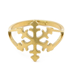 Real 18K Gold Plated 304 Stainless Steel Adjustable Rings, Christmas Snowflake, Golden, US Size 6(16.5mm)