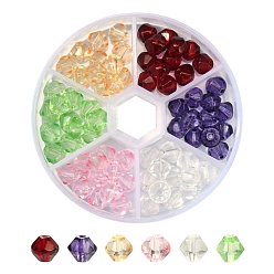 Couleur Mélangete 90pcs 6 couleurs perles de verre transparentes à facettes, Toupie, couleur mixte, 8x7mm, Trou: 1.2mm, 15 pcs / couleur
