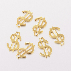 Golden 201 Stainless Steel Charms, Dollar, Golden, 11.5x7x0.8mm, Hole: 1mm