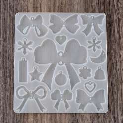 Bowknot DIY Silicone Pendant Molds, Decoration Making, Resin Casting Molds, For UV Resin, Epoxy Resin Jewelry Making, Bowknot, 132x118x4mm, Hole: 1.6mm and 3.5mm, Inner Diameter: 15.5~68x14.5~68.5mm