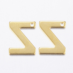 Letter Z 304 charmes en acier inoxydable, lettre, breloques initiales, réel 18 k plaqué or, letter.z, 11x6~12x0.8mm, Trou: 1mm