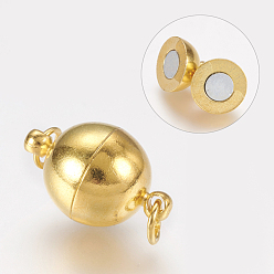Golden Brass Magnetic Clasps with Loops, Nickel Free, Round, Golden, 16x10mm, Hole: 2mm