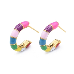 Разноцветный Серьги-гвоздики с эмалью, позолоченные 304 серьги-кольца из нержавеющей стали для женщин, с уха орехов, красочный, 18x16x3.5 мм, штифты : 0.8 мм