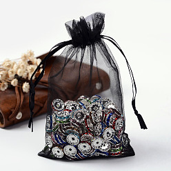 Negro Bolsas de regalo de organza con cordón, bolsas de joyería, banquete de boda favor de navidad bolsas de regalo, negro, 10x8 cm