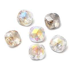 Color mezclado K5 botones de cristal con diamantes de imitación, espalda plateada, facetados, plaza, color mezclado, 12x12x7.5 mm, agujero: 1 mm