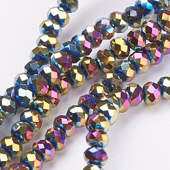  Perles en verre electroplate, facette, rondelle, multi-couleur plaquée, 12x8~9mm, Trou: 1.5mm, Environ 72 pcs/chapelet, 24 pouce