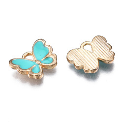 Dark Turquoise Alloy Enamel Charms, Butterfly, Light Gold, Dark Turquoise, 10.5x13x3mm, Hole: 2mm