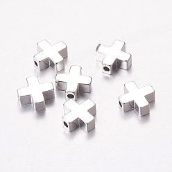 Real Platinum Plated Brass Beads, Cross, Real Platinum Plated, 8x8x3mm, Hole: 1.4mm