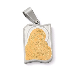 Golden & Stainless Steel Color Mother's Day Theme Vacuum Plating 304 Stainless Steel Pendants, Rectangle with Child & Mother Charms, Golden & Stainless Steel Color, 20x13x2mm, Hole: 6.5x3mm