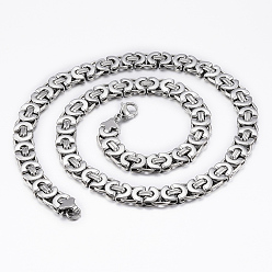 Stainless Steel Color 304 Stainless Steel Byzantine Chain Necklaces, with Lobster Claw Clasps, Stainless Steel Color, 24 inch(61cm)