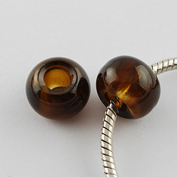 Brun De Noix De Coco Perles de verre imprimées , Perles avec un grand trou   , rondelle, brun coco, 10~11x7.5~8mm, Trou: 3~3.5mm