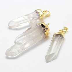 Golden Natural Quartz Crystal Pendants, with Brass Findings, Faceted, Polishing, Nuggets, Golden, 44~57.5x9.9~17x7~15mm, Hole: 5x8mm