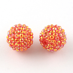 Tomate Ab-perles de couleur strass de résine, avec des perles rondes acryliques à l'intérieur, pour les bijoux de bubblegum, tomate, 22x20mm, Trou: 2~2.5mm