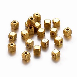 Antique Golden Tibetan Style Alloy Spacer Beads, Lead Free and Cadmium Free, Cube, Antique Golden, about 4mm long, 4mm wide, 4mm thick, hole: 1.5mm.