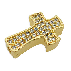 Oro Micropave de latón transparente perlas de circonio cúbico, cruzar, dorado, 14x9x4 mm, agujero: 1.2 mm, 3 unidades / bolsa