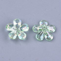 Aigue-marine Transparentes bouchons acrylique de perles, couleur ab , facette, 5 pétales, fleur, aigue-marine, 23x22x7mm, trou: 1.8 mm, environ 380 pcs / 500 g