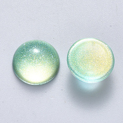 Aguamarina Cabochons de cristal transparentes spray pintadas, con polvo del brillo, media vuelta / cúpula, aguamarina, 14x7 mm