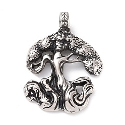 Antique Silver Tibetan Style 304 Stainless Steel Manual Polishing Big Pendants, Tree Charms, Antique Silver, 43x32x5.5mm, Hole: 5mm