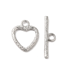 Stainless Steel Color 304 Stainless Steel Toggle Clasps, Heart, Stainless Steel Color, Heart: 16.5x13.5x2mm, Hole: 3mm, Bar: 22x6x2mm, Hole: 3mm.